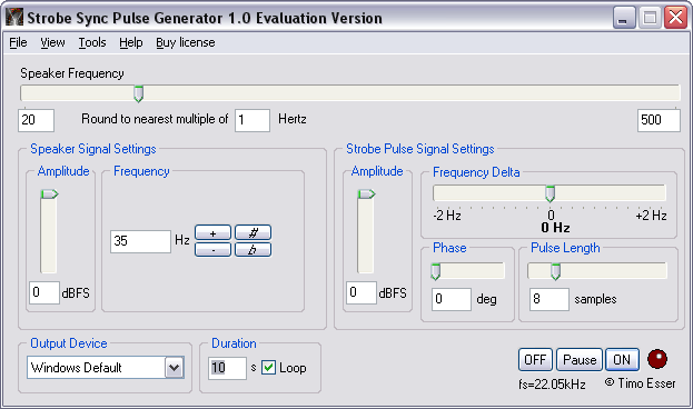 Screenshot for Strobe Sync Loudspeaker Test Software 1.11